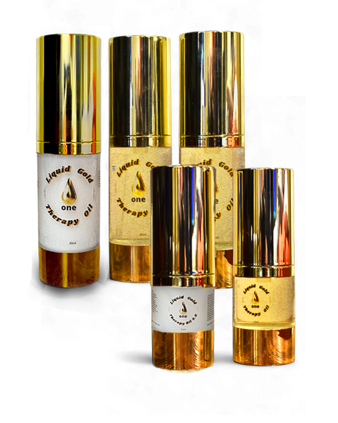 Liquid Gold One Bundle: 3 (2 oils and 1 cream) 30ml each + 2 Free Travel Size (9-12 Month Supply)
