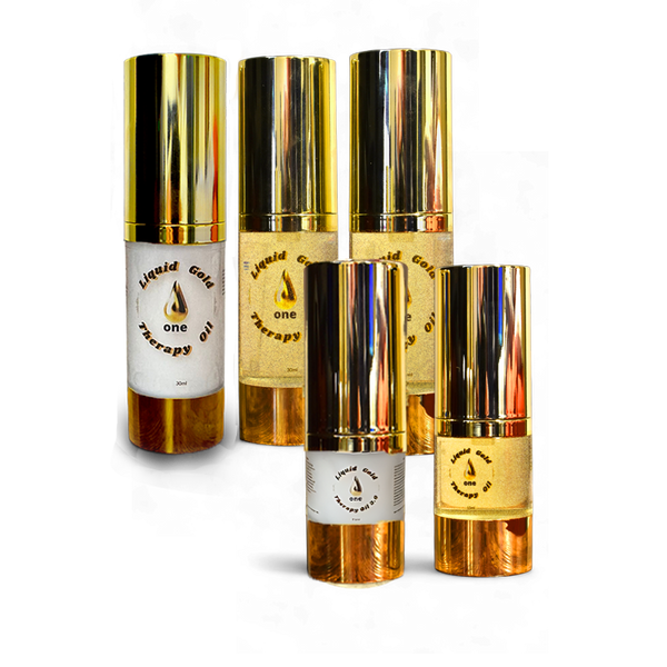 Liquid Gold One Bundle: 3 (2 oils and 1 cream) 30ml each + 2 Free Travel Size (9-12 Month Supply)