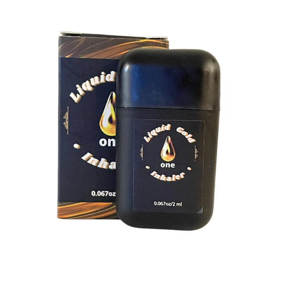A black nose inhaler with the Liquid Gold One logo